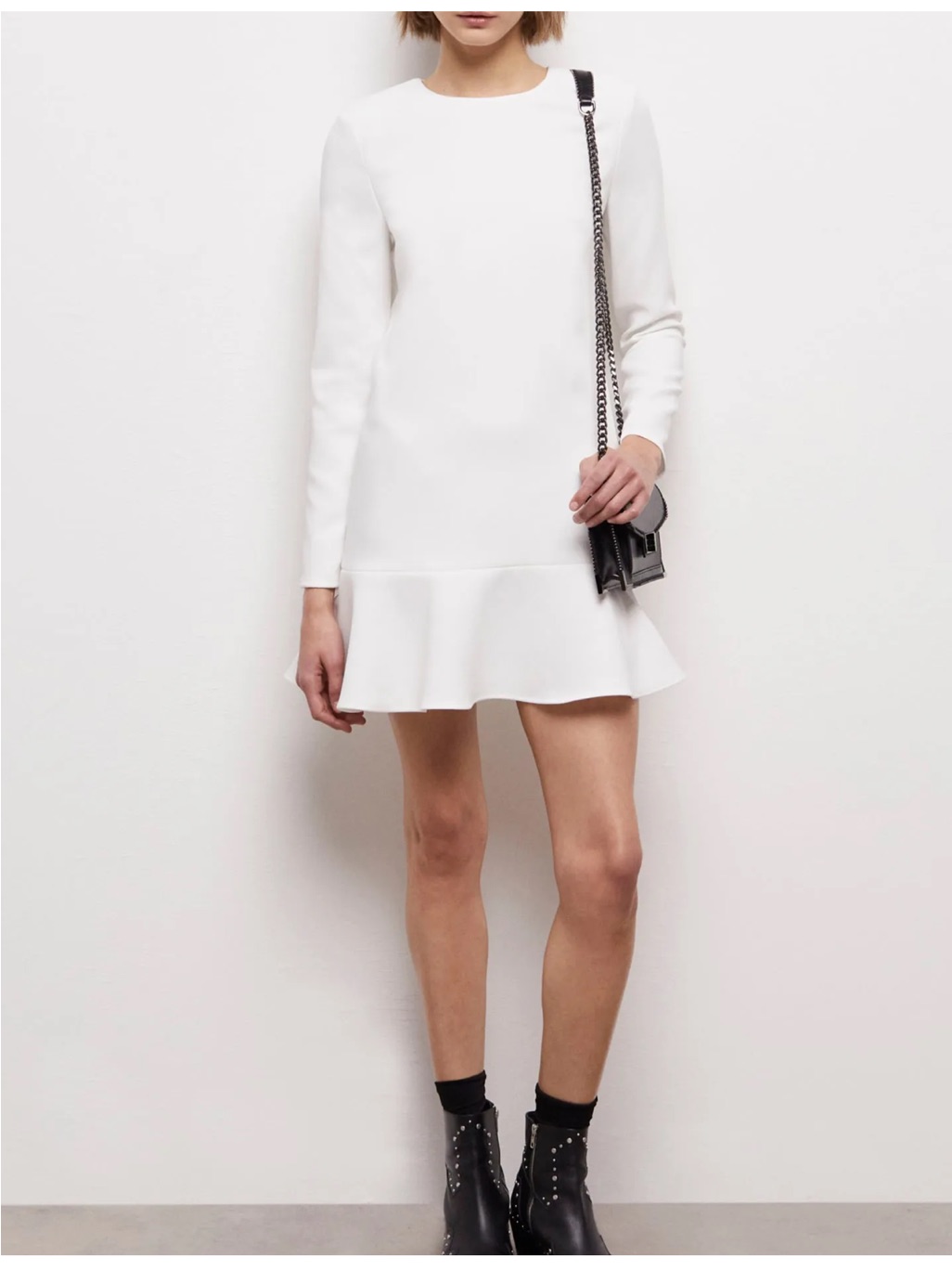 $465 The Kooples White Open Back Long-Sleeved Dress With Frills White Nwt Small